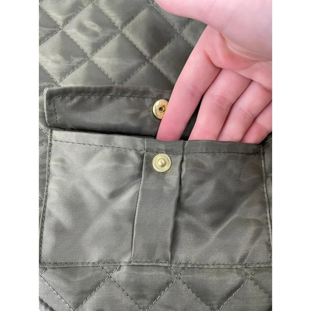 Fetchwear Olive Quilted Insulated Jacket Pocket Striped Trim for Dogs NEW Small